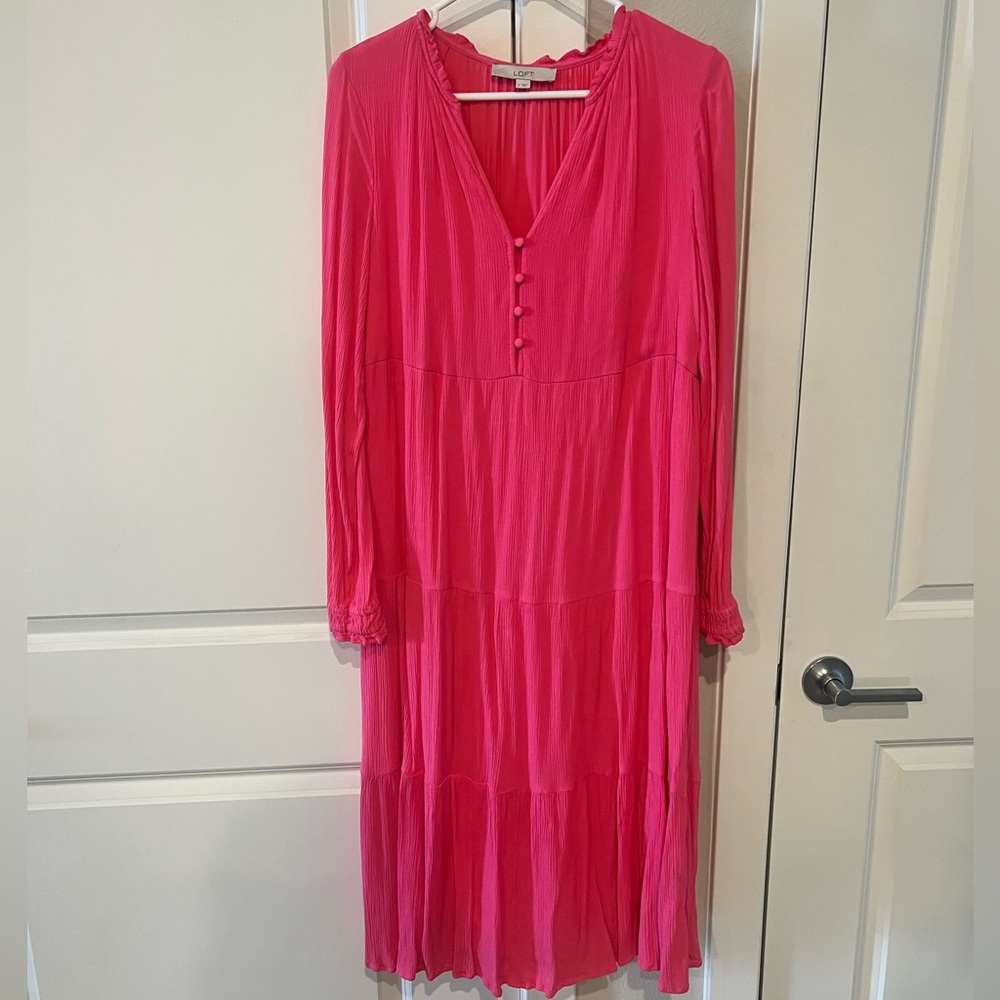 Hot Pink Long-Sleeved Maxi Dress | LOFT